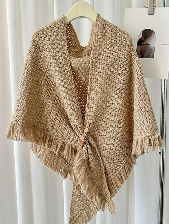 Knitted Cape w/ Buckle Detailing